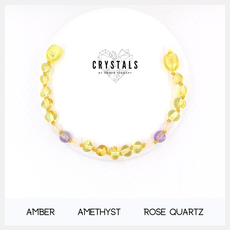 Amber, Amethyst & Rose Quartz Child Bracelet-0