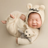 Newborn Baby Hat & Clothes Set with Mouse Doll – Perfect for Photoshoots