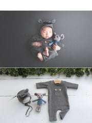 Newborn Baby Hat & Clothes Set with Mouse Doll – Perfect for Photoshoots