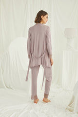 Organic 3-Piece Maternity & Nursing Pajama Set with Robe – Comfortable Pregnancy & Postpartum Nightwear