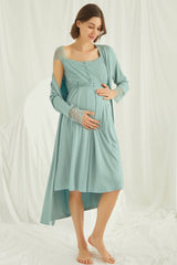Lace Maternity & Nursing Nightgown with Robe Set – Comfortable Breastfeeding & Postpartum Nightwear