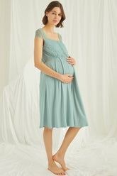 Lace Maternity & Nursing Nightgown with Robe Set – Comfortable Breastfeeding & Postpartum Nightwear