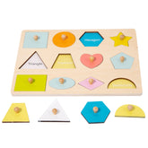12-Piece Montessori Wooden Shape Peg Puzzles – Cognitive & Educational Toys for Toddlers and Babies, Colorful Knob Puzzles for Shape and Color Recognition