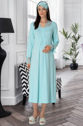 Lace Sleeves Maternity & Nursing Nightgown – Turquoise, Comfortable Breastfeeding & Postpartum Nightwear