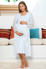 Elegance Lace Sleeves Maternity & Nursing Nightgown – Comfortable Breastfeeding & Postpartum Nightwear