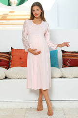 Elegance Lace Sleeves Maternity & Nursing Nightgown – Comfortable Breastfeeding & Postpartum Nightwear