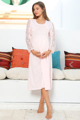 Elegance Lace Sleeves Maternity & Nursing Nightgown – Comfortable Breastfeeding & Postpartum Nightwear