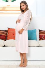 Elegance Lace Sleeves Maternity & Nursing Nightgown – Comfortable Breastfeeding & Postpartum Nightwear