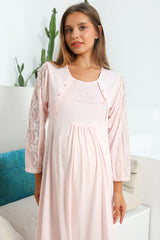 Elegance Lace Sleeves Maternity & Nursing Nightgown – Comfortable Breastfeeding & Postpartum Nightwear