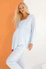 3-Piece Maternity & Nursing Pajama Set – Lotus lace, Comfortable Postpartum Nightwear