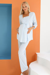 3-Piece Maternity & Nursing Pajama Set – Lotus lace, Comfortable Postpartum Nightwear