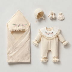 Liera Floral Embroidered Baby Romper Set – 100% Cotton, 5-Piece Hospital Discharge