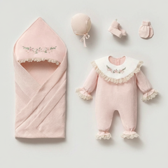 Liera Floral Embroidered Baby Romper Set – 100% Cotton, 5-Piece Hospital Discharge