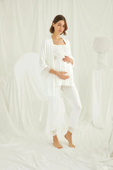 Lace Front Button Maternity & Nursing 3-Piece Pajama Set