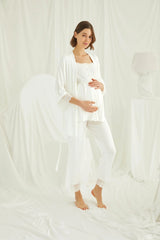 Lace Front Button Maternity & Nursing 3-Piece Pajama Set