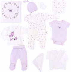 Organic 10-Piece Newborn Hospital Take-Home Set – BABY GIRL, BUTTERFLY Design (0–3 Months)-GOTS Certified