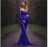 Lace Tulle Maternity Dress with Off-Shoulder Design – Elegant Pregnancy Gown (S–3XL)Lace Maternity Dress with Off-Shoulder Design