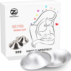 Silver Nursing Cups 999 Silver Nipple Shields Fine Quality Silver Nipple Covers Breastfeeding Nipple Guards Ergonomic Design Silver Nursing Cups for Sore Nipples Heating/Cooling