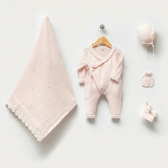 100% Organic Cotton Knit 5-Piece Wrap-Style Baby Set (Side-Tie Design)