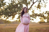 Maternity Photography Gown with Long Train and Cape – Elegant Chiffon Dress (S–XL)