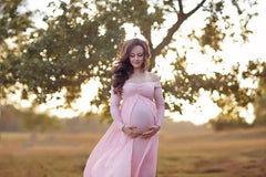 Maternity Photography Gown with Long Train and Cape – Elegant Chiffon Dress (S–XL)