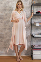Maternity & Nursing Nightgown with Morning Gown – Comfortable Breastfeeding & Postpartum Nightwear