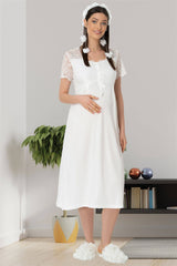 Lace Sleeve Maternity & Nursing Nightgown with Robe – Soft Breastfeeding & Postpartum Nightwear