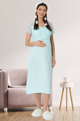 Lace Sleeve Maternity & Nursing Nightgown with Robe – Soft Breastfeeding & Postpartum Nightwear
