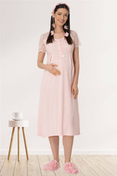 Lace Sleeve Maternity & Nursing Nightgown with Robe – Soft Breastfeeding & Postpartum Nightwear