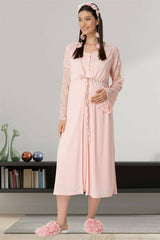 Lace Sleeve Maternity & Nursing Nightgown with Robe – Soft Breastfeeding & Postpartum Nightwear