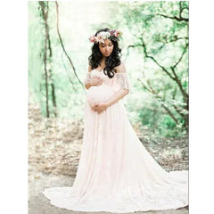 Maternity Photography Props Lace Wedding Dress Lace Maternity Photography Gown – Elegant Wedding Dress Style with Ruffle Skirt (S–XXL)