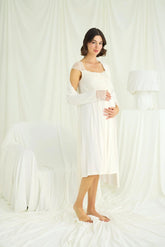 Lace Front Button Maternity & Nursing Robe Set – 2-Piece