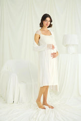 Lace Front Button Maternity & Nursing Robe Set – 2-Piece