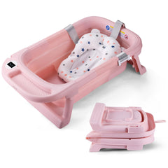 Foldable Baby Bath Tub with Handle & Drainage Hole – Portable Bathtub for Babies & Toddlers (Pink)