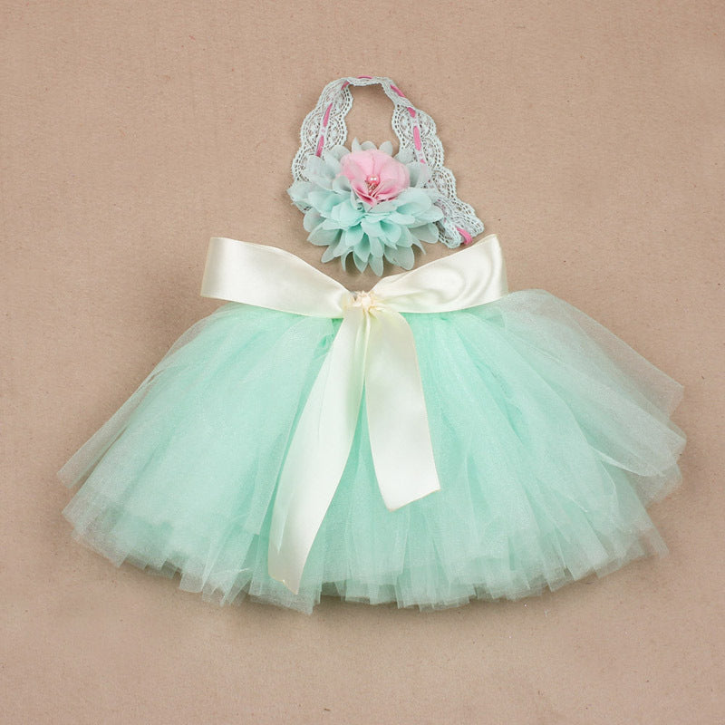 Newborn Puffy Skirt Set – Light Green Princess Outfit with Bow & Hairband for Baby Photoshoots