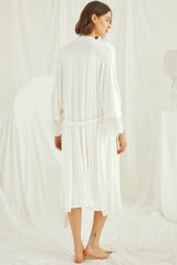 Lace Maternity & Nursing Nightgown with Robe Set – Ecru, Comfortable Breastfeeding & Postpartum Nightwear