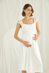 Lace Maternity & Nursing Nightgown with Robe Set – Ecru, Comfortable Breastfeeding & Postpartum Nightwear