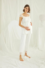 Lace Front Button Maternity & Nursing 3-Piece Pajama Set