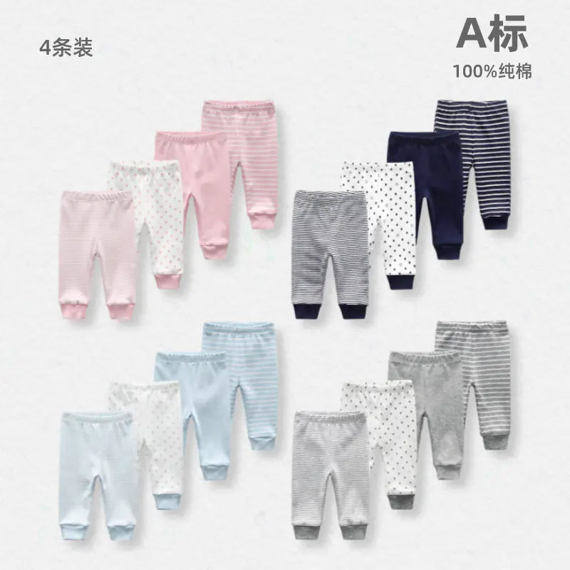 Baby Breathable Cotton Cuffed Pants Set – 4-Piece Comfortable Sleep & Everyday Outfit for Newborns 0-12 Months