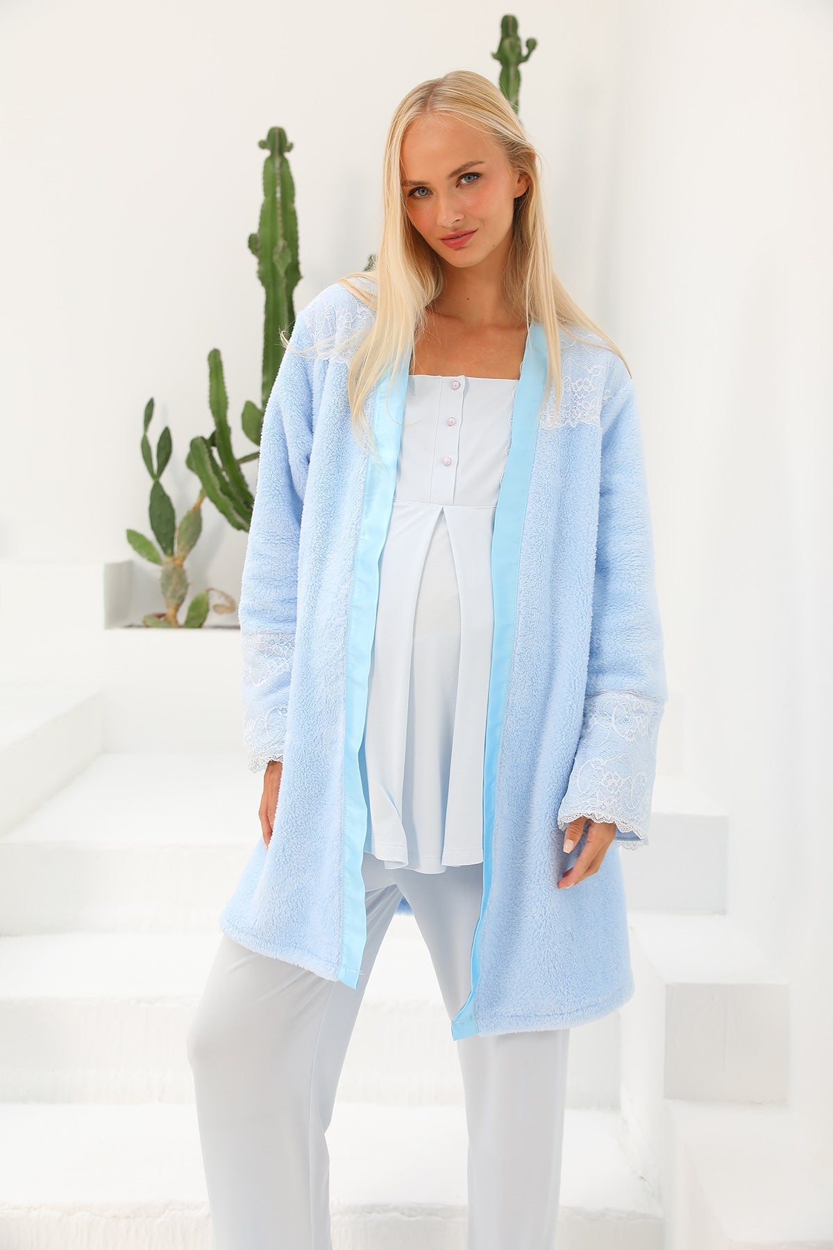 3-Piece Maternity & Nursing Pajama Set – Lotus lace, Comfortable Postpartum Nightwear
