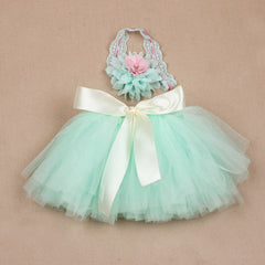Newborn Puffy Skirt Set – Light Green Princess Outfit with Bow & Hairband for Baby Photoshoots