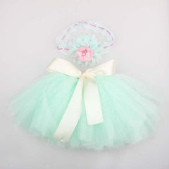 Newborn Puffy Skirt Set – Light Green Princess Outfit with Bow & Hairband for Baby Photoshoots