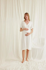 Lace Front Button Maternity & Postpartum Nightgown – Stylish and Comfortable
