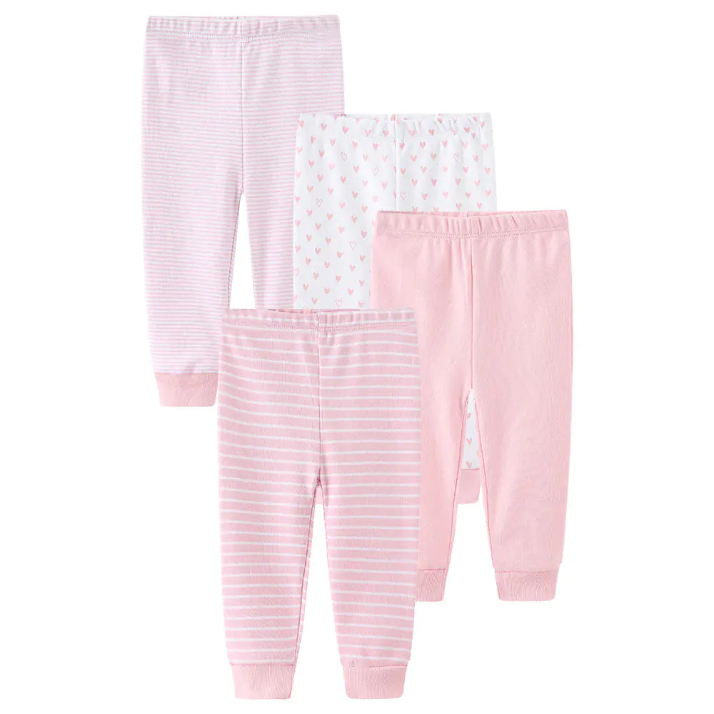 Baby Breathable Cotton Cuffed Pants Set – 4-Piece Comfortable Sleep & Everyday Outfit for Newborns 0-12 Months