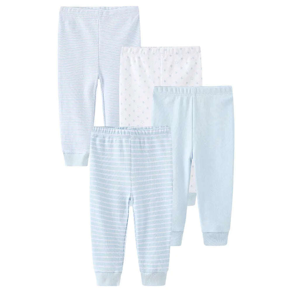 Baby Breathable Cotton Cuffed Pants Set – 4-Piece Comfortable Sleep & Everyday Outfit for Newborns 0-12 Months