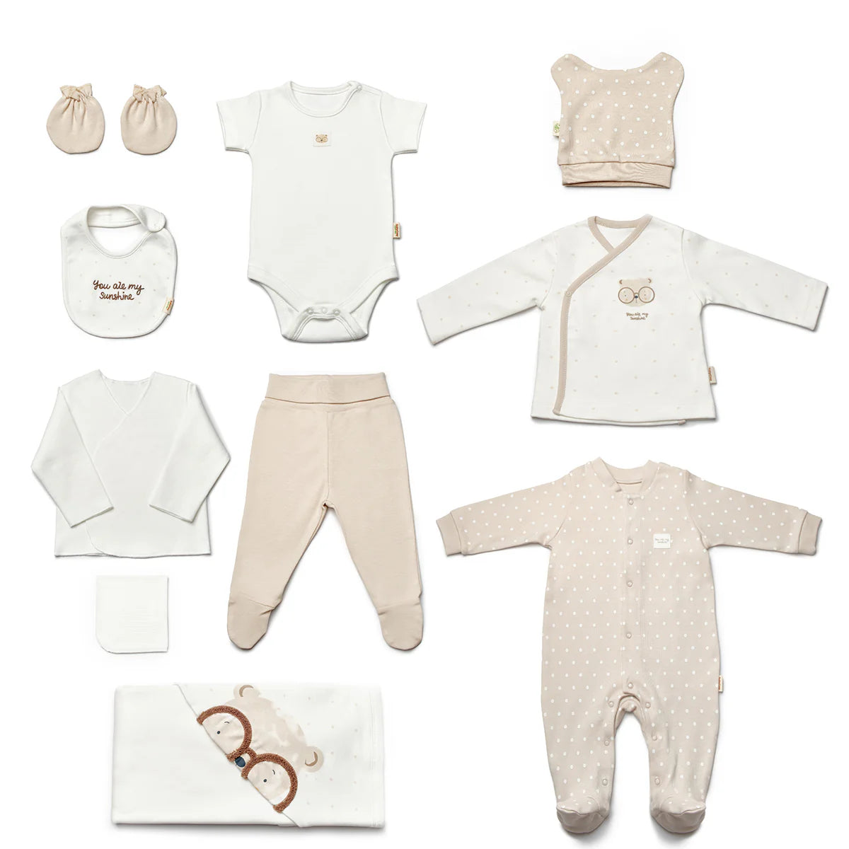 ORGANIC, UNISEX, TEDDY BEAR PATTERNED 10-PACK HOSPITAL ISSUE, 0-3 MONTHS-GOTS CERTIFIED