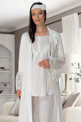 3-Piece Maternity &amp; Nursing Pajama Set with Morning Gown – Comfortable Breastfeeding &amp; Postpartum Nightwear
