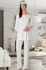 3-Piece Maternity &amp; Nursing Pajama Set with Morning Gown – Comfortable Breastfeeding &amp; Postpartum Nightwear