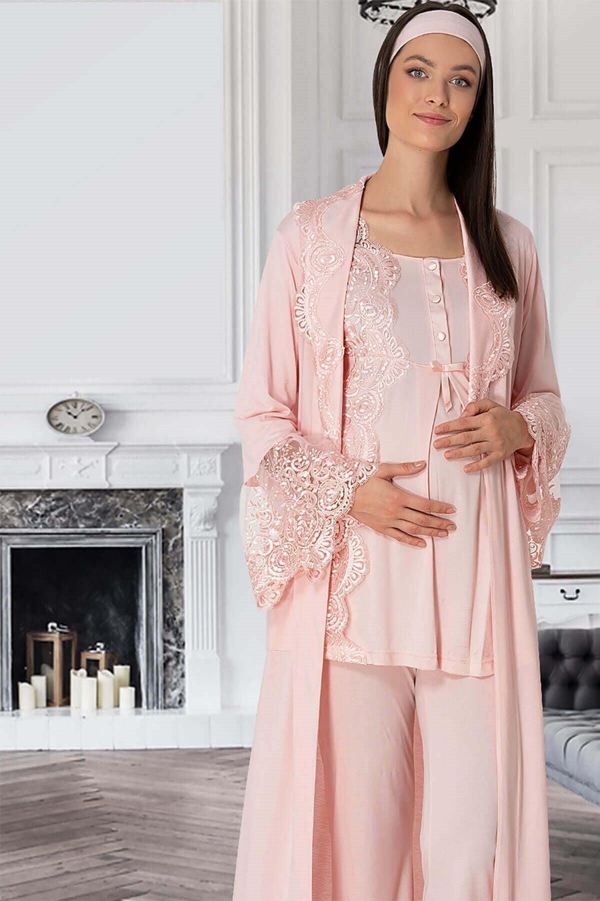 3-Piece Maternity &amp; Nursing Pajama Set with Morning Gown – Comfortable Breastfeeding &amp; Postpartum Nightwear