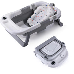 Foldable Baby Bath Tub with Cushion & Thermometer – Portable, Non-Slip Travel Bathtub for Newborns & Toddlers (Grey2)